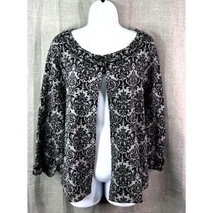 JM Collection Women's Single Button 3/4 Sleeve Cardigan Large Black Gray Floral